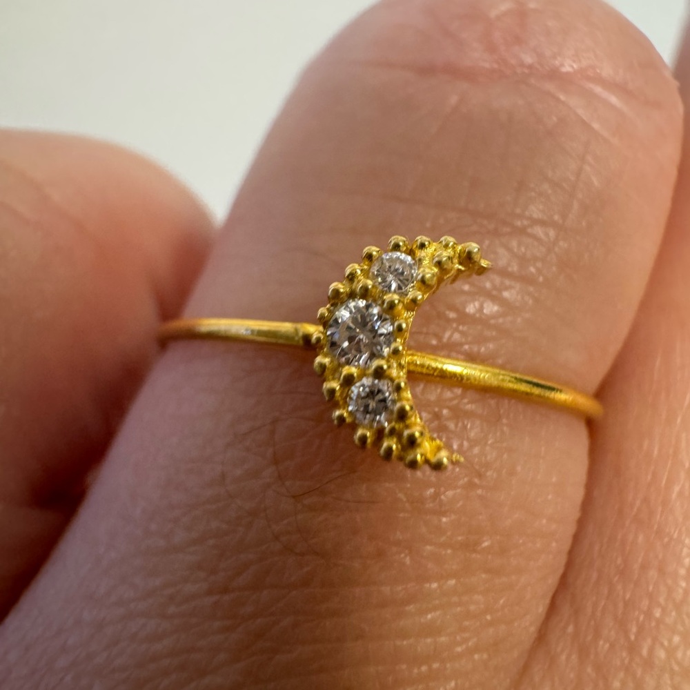Gold Crescent Moon Ring Diamond CZ Super cute dainty ring!
